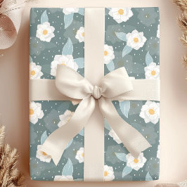 Papel De Regalo Elegante Magnolia Floral White Polka Dot
