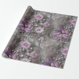 Papel De Regalo Elegante malva, gris y marfil floral y con cuentas
