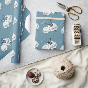 Papel De Regalo Elegante mariposa azul claro Quinceañera -
