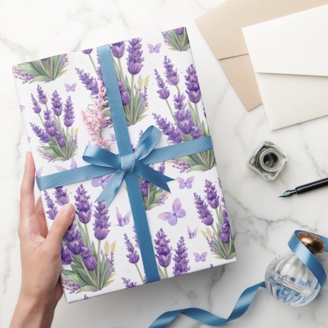 Papel De Regalo Elegante mariposa de lavanda Floral púrpura (Regalar)