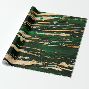 Papel De Regalo Elegante Mármol de oro verde abstracto