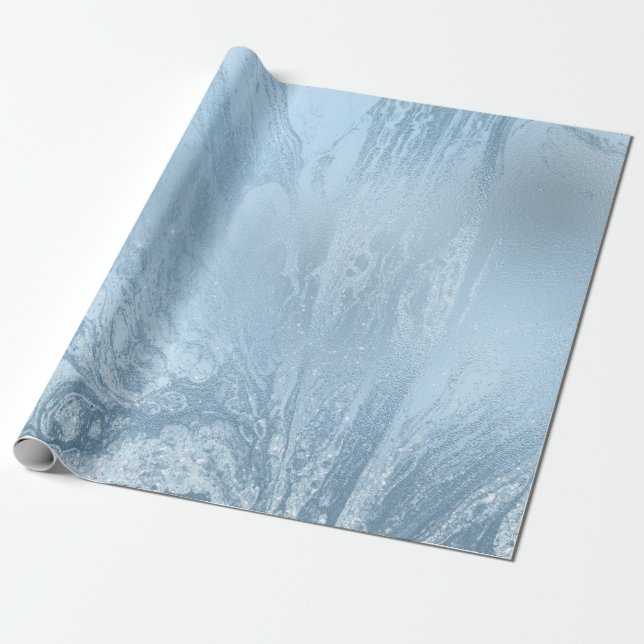 Papel De Regalo Elegante mármol purpurina azul elegante (Desenrollado)