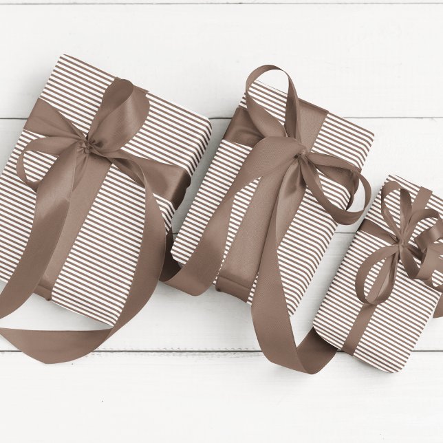 Papel De Regalo Elegante marrón claro delgado a rayas (Elegant Thin Striped Wrapping Paper with Light Brown and White Lines. Gift Wrap. Chic Fall Color.)