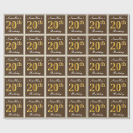Papel De Regalo Elegante, Marrón, Dorado Falso Cumpleaños 20 + Nom