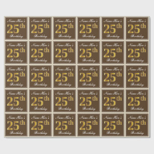 Papel De Regalo Elegante, marrón, falso oro 25 cumpleaños + nombre