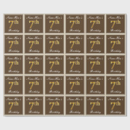 Papel De Regalo Elegante, marrón, falso oro 7 cumpleaños + nombre