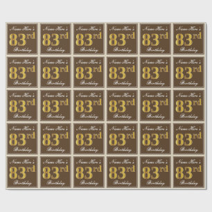Papel De Regalo Elegante, marrón, falso oro 83 cumpleaños + nombre