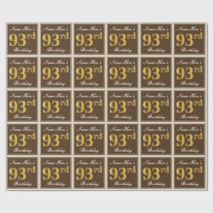 Papel De Regalo Elegante, marrón, falso oro 93 cumpleaños + nombre