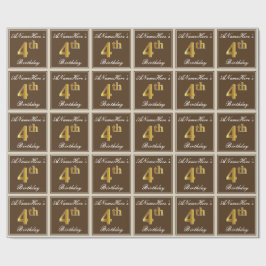 Papel De Regalo Elegante, marrón, falso oro cuarto cumpleaños + no