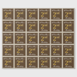 Papel De Regalo Elegante, marrón, falso oro segundo cumpleaños + n