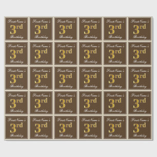 Papel De Regalo Elegante, marrón, falso oro tercer cumpleaños + no