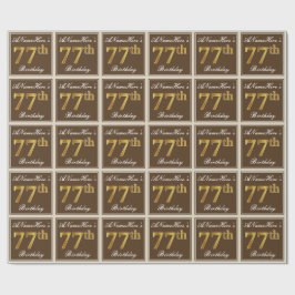 Papel De Regalo Elegante, marrón, oro falso 77 cumpleaños + nombre