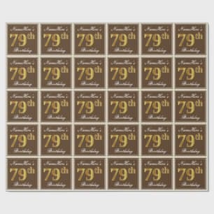 Papel De Regalo Elegante, marrón, oro falso 79 cumpleaños + nombre
