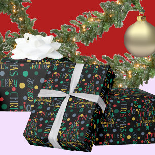 Papel De Regalo Elegante Merry Word Art Tree Colorful Black Fun