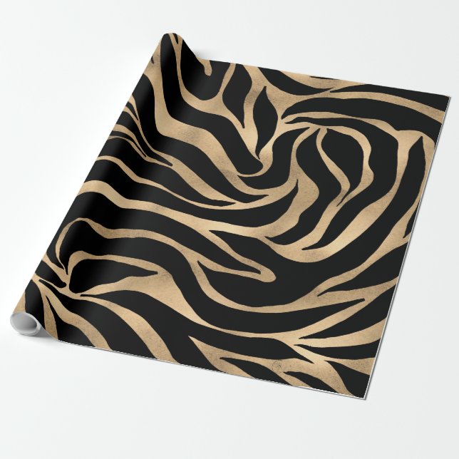 Papel De Regalo Elegante metal dorado Zebra Black Animal Print (Desenrollado)
