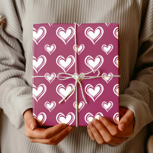 Papel De Regalo Elegante Minimalista Corazones Huecos Berenjena