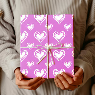 Papel De Regalo Elegante Minimalista Corazones Huecos Rosa Orquí