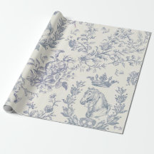 Elegante Moda Azul Beige Menús Floral Toile