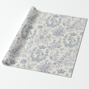 Papel De Regalo Elegante Moda Azul Beige Menús Floral Toile
