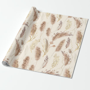 Papel De Regalo Elegante Moda Beige Golden Pampas Patrón de Grass