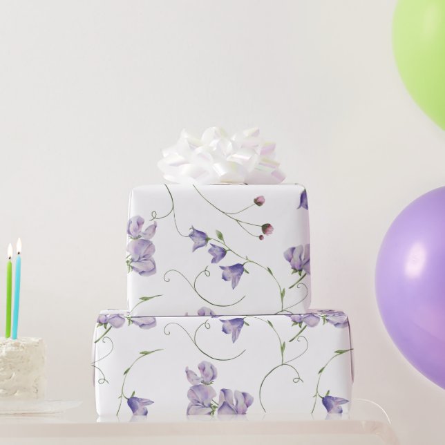Papel De Regalo Elegante Moda Blanca Morado Floral (Regalos de fiesta)
