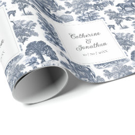 Papel De Regalo Elegante Moda de época Boda de tela de caballo azu