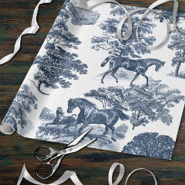 Papel De Regalo Elegante Moda de época Boda de tela de caballo azu