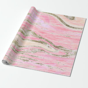 Papel De Regalo Elegante Moda de patrón de mármol Purpurina rosado