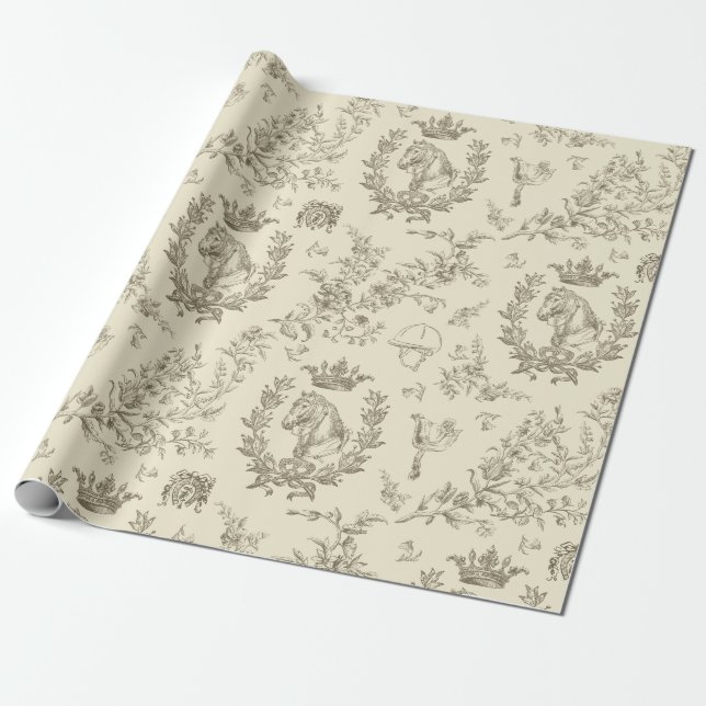 Papel De Regalo Elegante Moda Elegante Elegante Beige Aseo Ecuestr (Desenrollado)