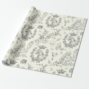 Papel De Regalo Elegante Moda elegante tela ecuestre blanca negra