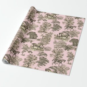 Papel De Regalo Elegante Moda Girly Beige Pink Horse Toile