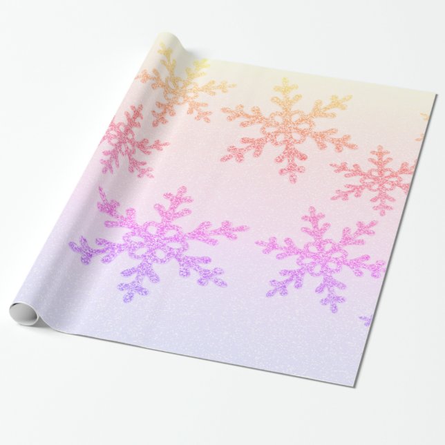 Papel De Regalo Elegante Moda Ombre Purpurina Copos de nieve vacac (Desenrollado)