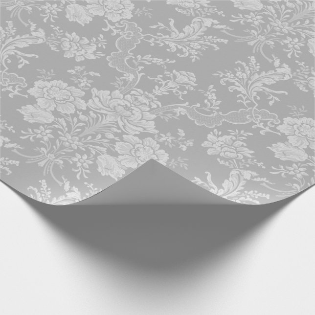 Papel De Regalo Elegante Moda romántica floral Damasco-gris (Esquina)