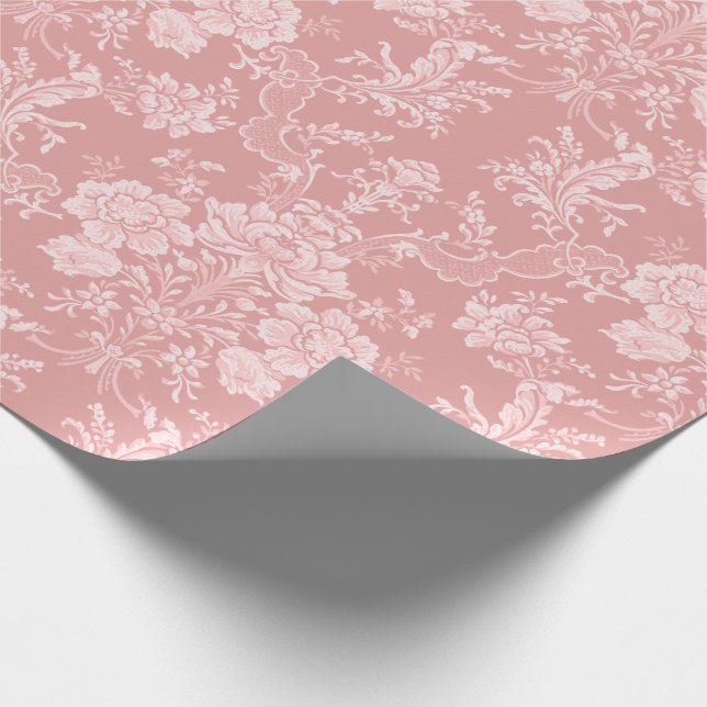 Papel De Regalo Elegante Moda romántica floral Damasco-Pastel rosa (Esquina)