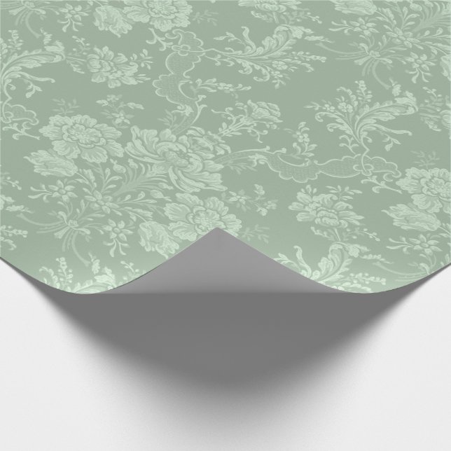 Papel De Regalo Elegante Moda romántica floral Damasco-Sage Verde (Esquina)