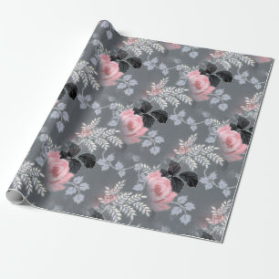 Papel De Regalo Elegante Moda Vintage Victoriano Gris Pink Floral