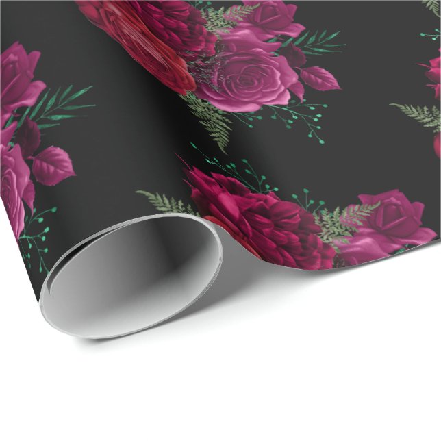 Papel De Regalo Elegante Modelo Magenta Rosa Floral Bouquet (Esquina del rollo)