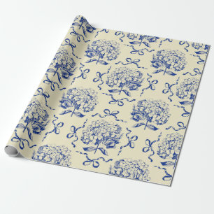 Papel De Regalo Elegante Modelo Preppy Blue Toile Hydrangea Bow