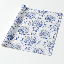Elegante Modelo Preppy Blue Toile Hydrangea Bow