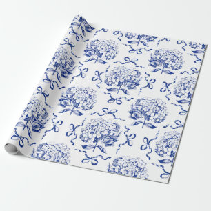 Papel De Regalo Elegante Modelo Preppy Blue Toile Hydrangea Bow