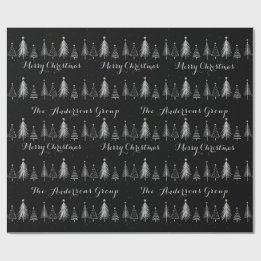 Papel De Regalo Elegante Moderno Navidad Pinos Blanco y Negro
