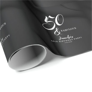 Papel De Regalo Elegante Moderno Negro Blanco Cincuenta Cumpleaños