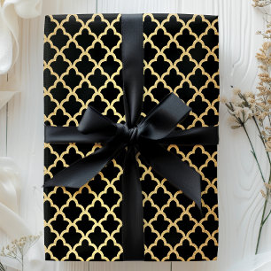 Papel De Regalo Elegante Moderno Trellis Marroquí Negro con Hojuel