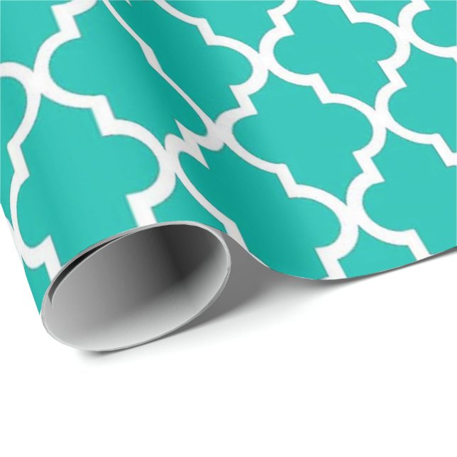 Papel De Regalo Elegante, moderno y elegante quatrefoil verde azul (Esquina del rollo)