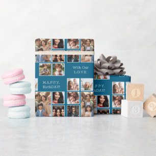 Papel De Regalo Elegante, moderno y personalizado azul de cumpleañ
