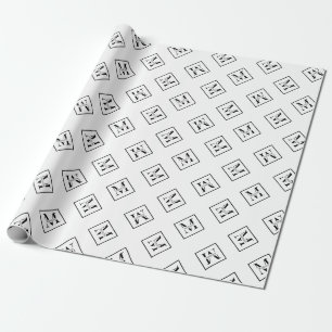 Papel De Regalo Elegante Monograma Blanco Personalizado Moderno