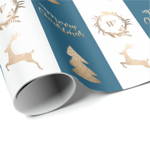 Papel De Regalo Elegante Monograma de la Navidad de la Feliz de Or