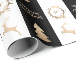 Papel De Regalo Elegante Monograma de la Navidad de la Feliz de Or