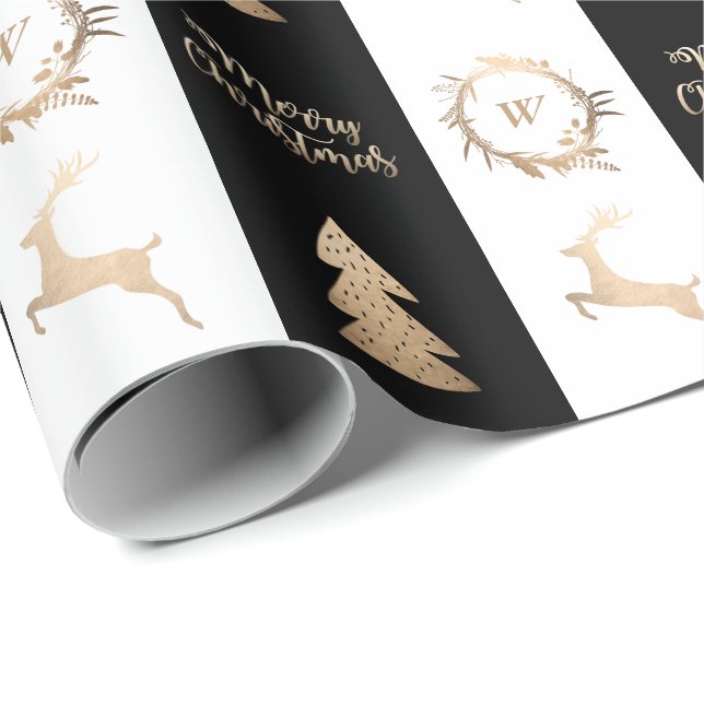 Papel De Regalo Elegante Monograma de la Navidad de la Feliz de Or (Esquina del rollo)