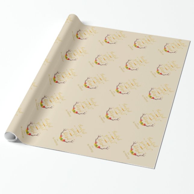 Papel De Regalo Elegante Monograma del Día de Acción de Gracias Fa (Desenrollado)